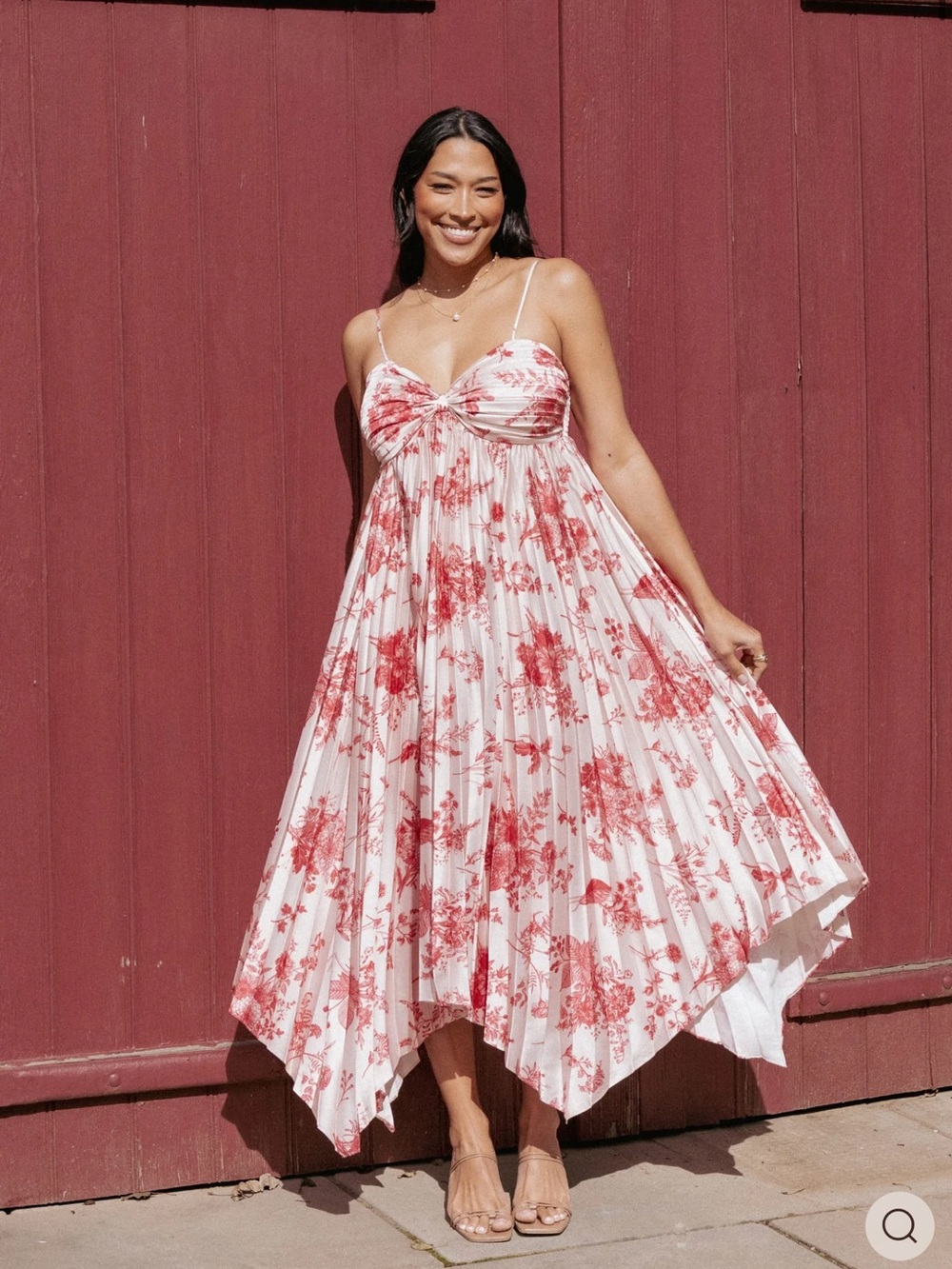 Petal & Pup White Dress with Red Floral Print and Handkerchief Hem